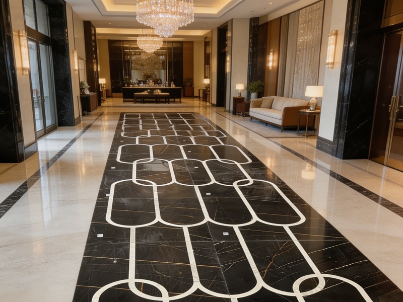 Custom Marble Inlay Flooring for a Hotel Corridor
