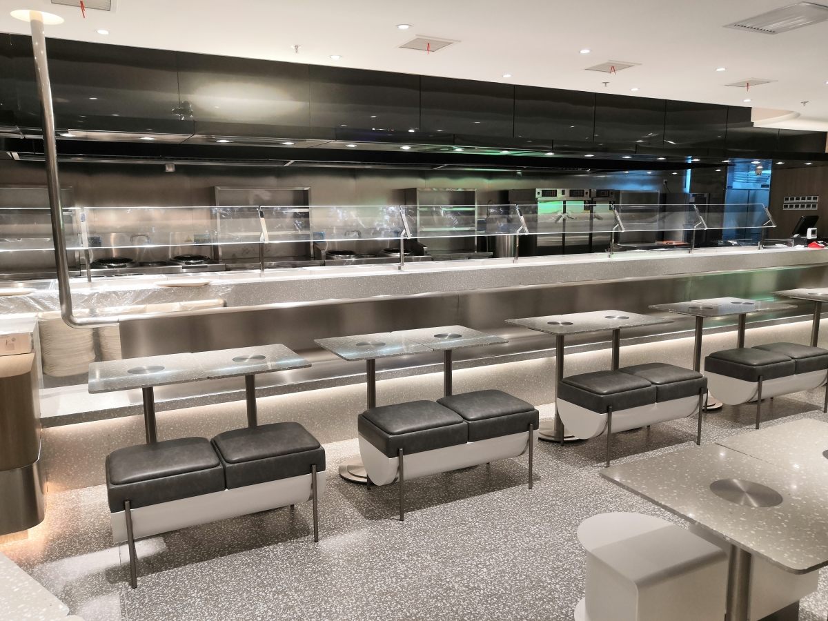 terrazzo floor application in a modern restaurant space