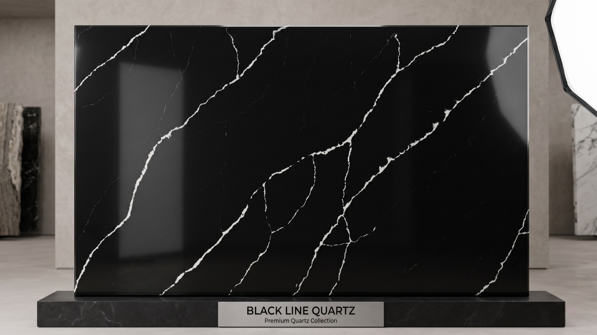 Black Line Quartz full slab view Black Line Quartz full slab view