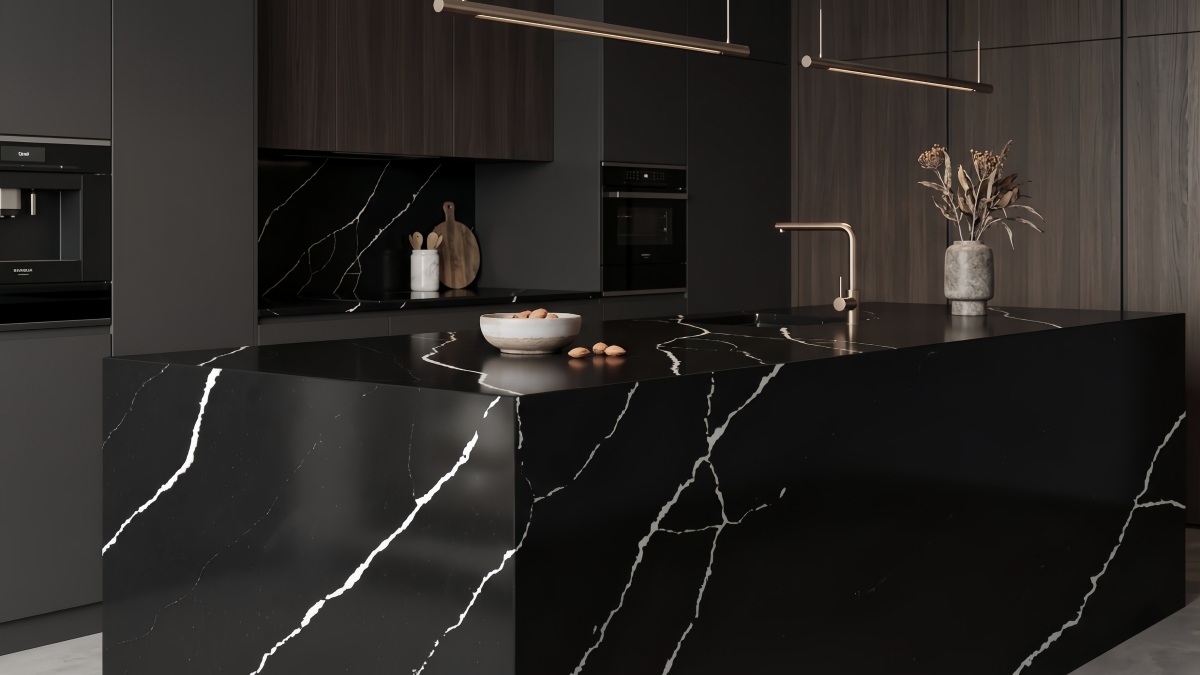 Black Line Quartz for waterfall island