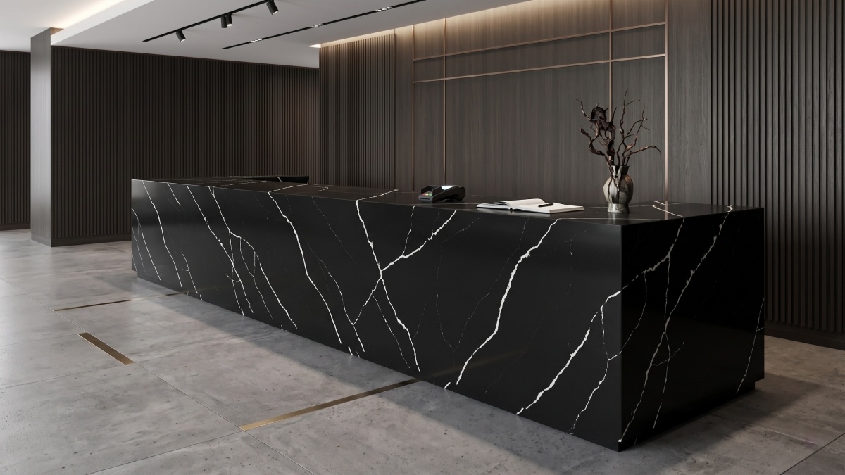 Modern black quartz slab for interior counters