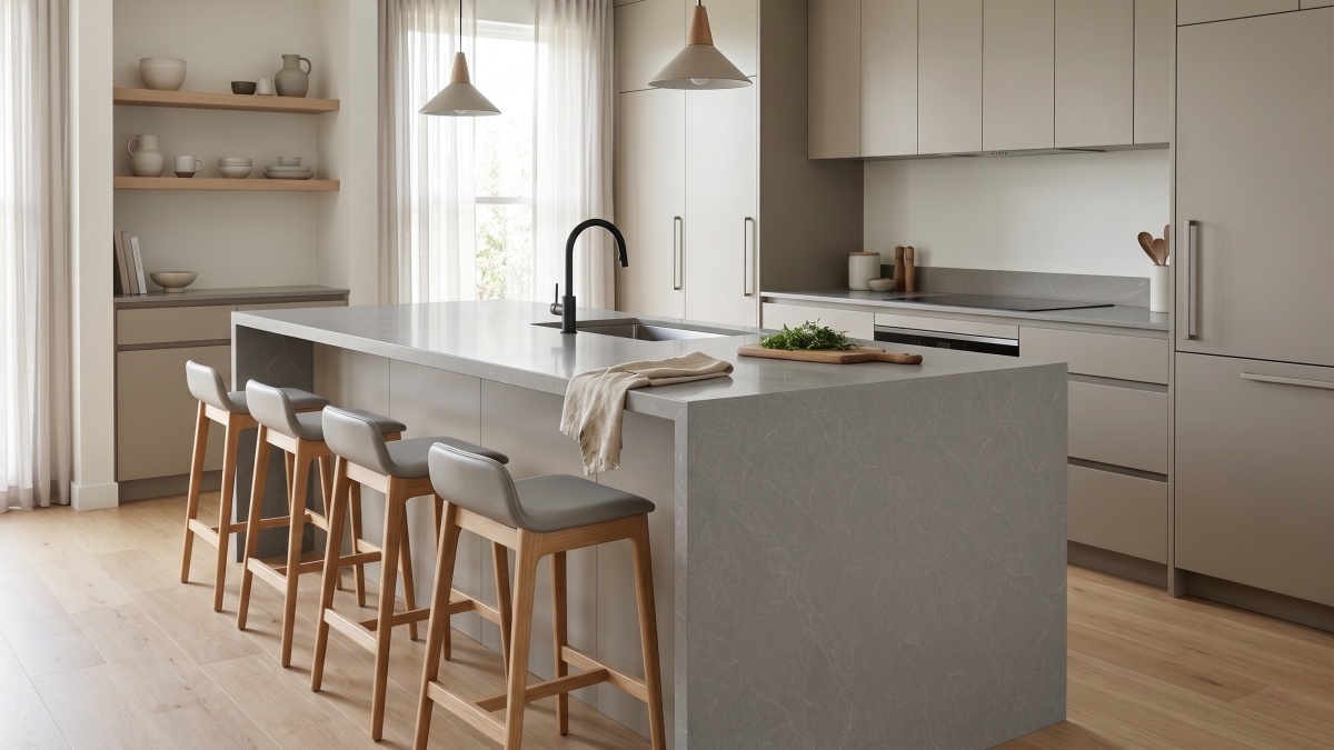 Light grey quartz countertop slab