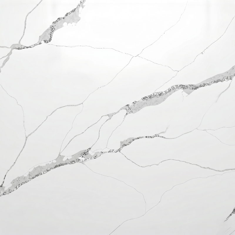 White Quartz Slab with Layered Silver-Grey Veins