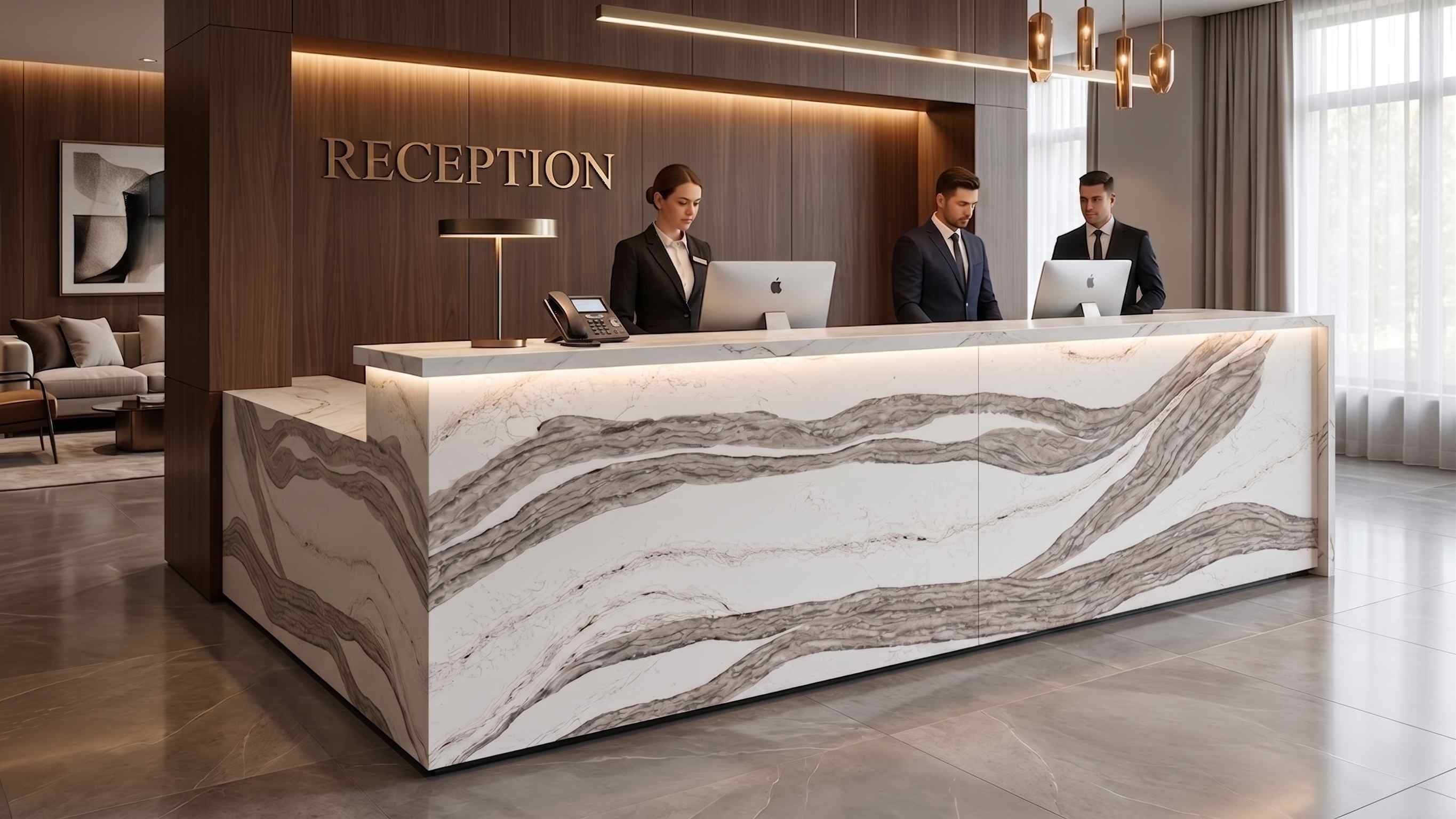 White quartz engineered stone for high-end interior applications