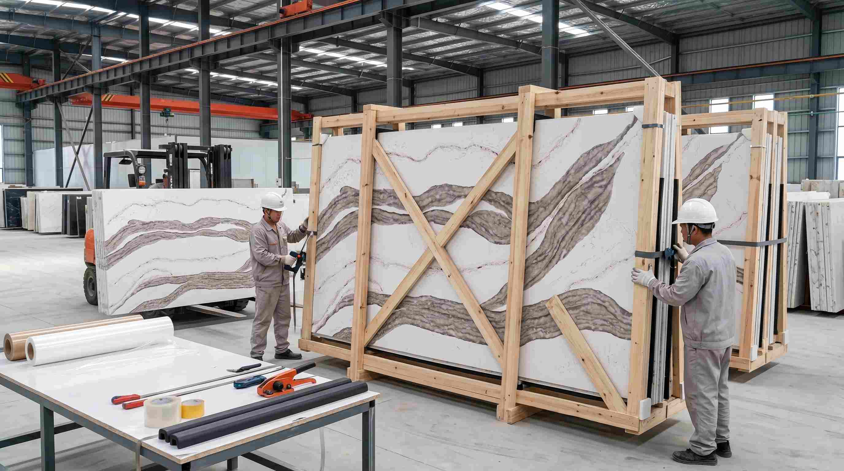 Aoli Stone mountain-inspired quartz slab detail packing