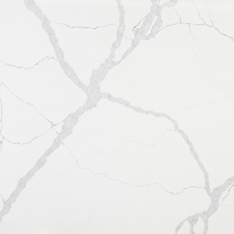 Soft Vein White Quartz with clean white background and pale grey veining