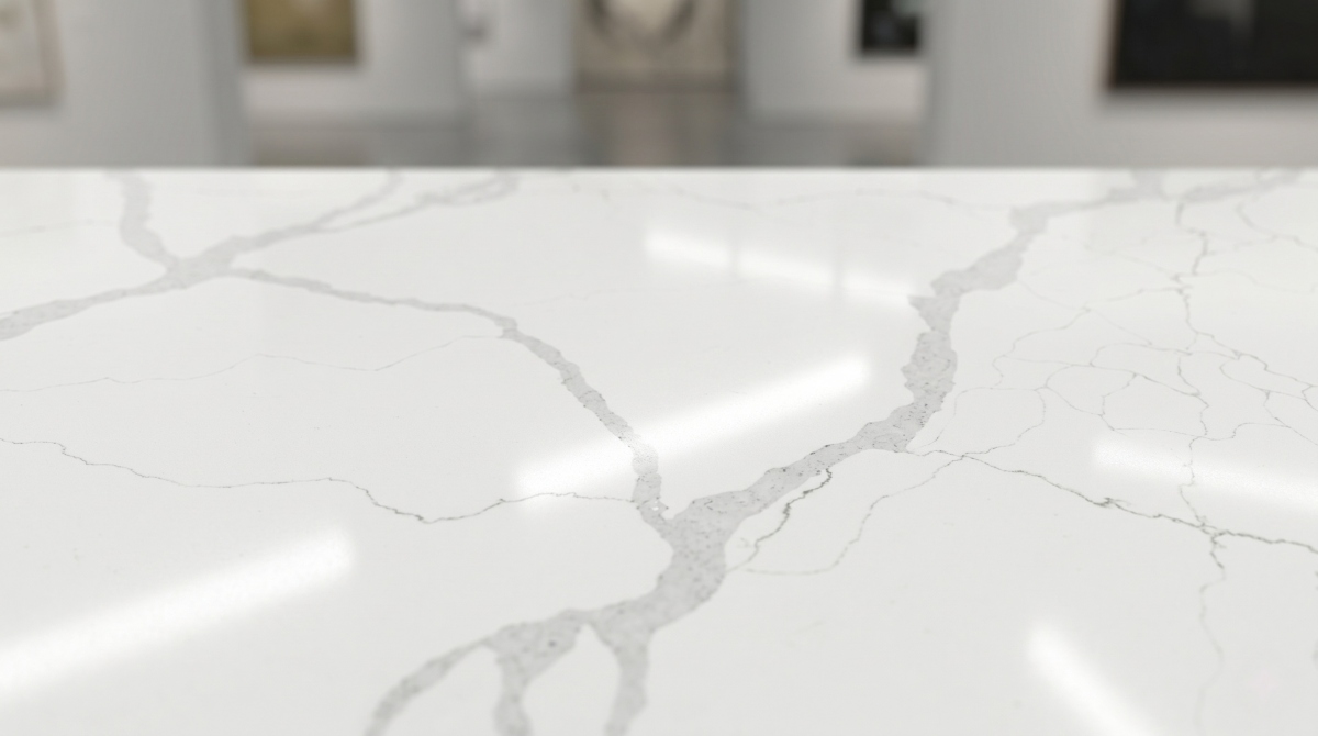 Soft Vein White Quartz close-up showing delicate pale grey vein detail