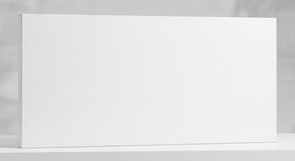 Surface finish detail of Super White Quartz showing a smooth and even white appearance