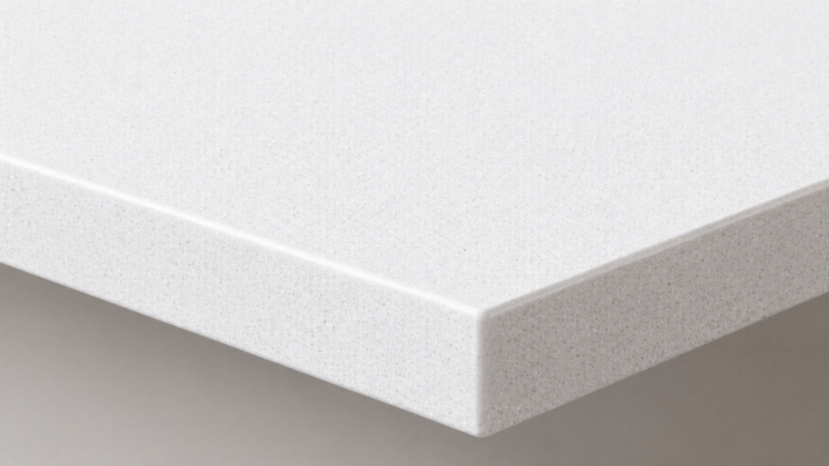 Pure White Quartz countertop edge profile and fabrication detail