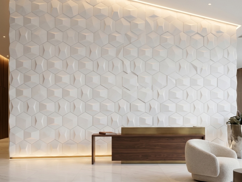 3D CNC Carved Engineered Marble Wall Panels for Luxury Interior Feature Walls