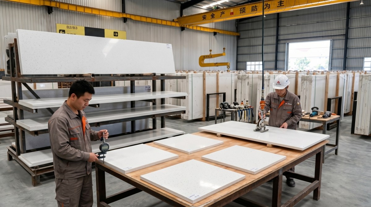 cut-to-size-snow-white-artificial-marble-panels Cut-to-size Snow White Artificial Marble panels prepared in factory