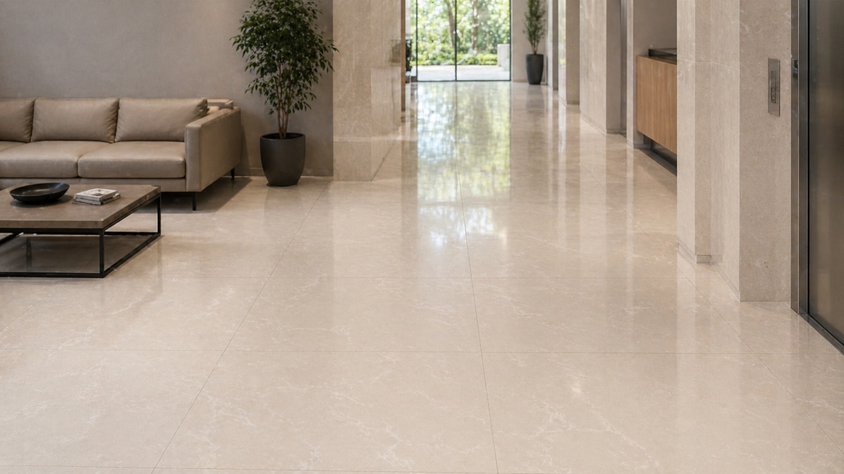 Beige artificial marble floor tiles for interior project use from aoli stone