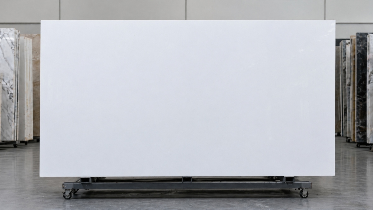 Large super white artificial marble slabs stored in Aoli Stone factory
