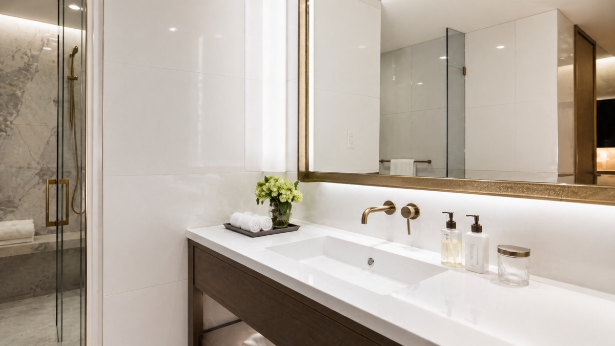 Hotel bathroom wall panels using super white artificial marble
