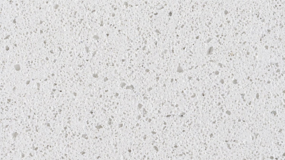 Close-up texture of white crystal artificial marble with fine aggregate chips