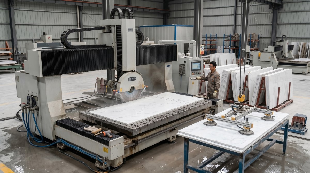 Quality inspection of white crystal artificial marble samples and slab surface