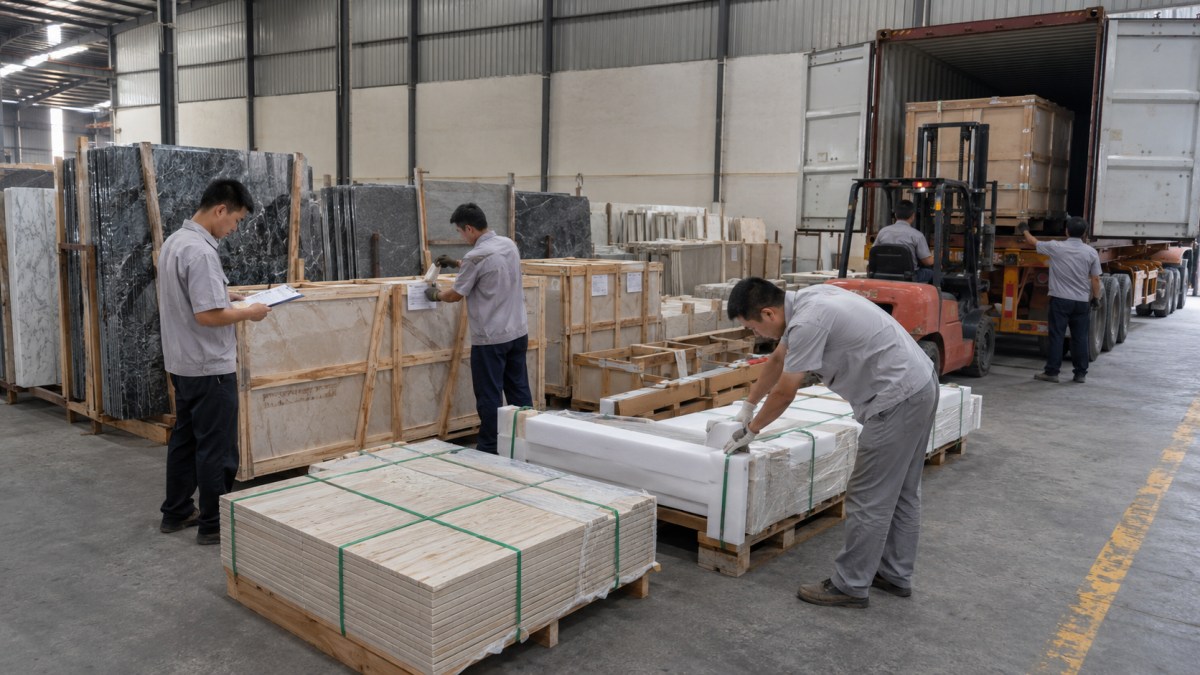 Export packing for stone slabs tiles and cut-to-size project orders