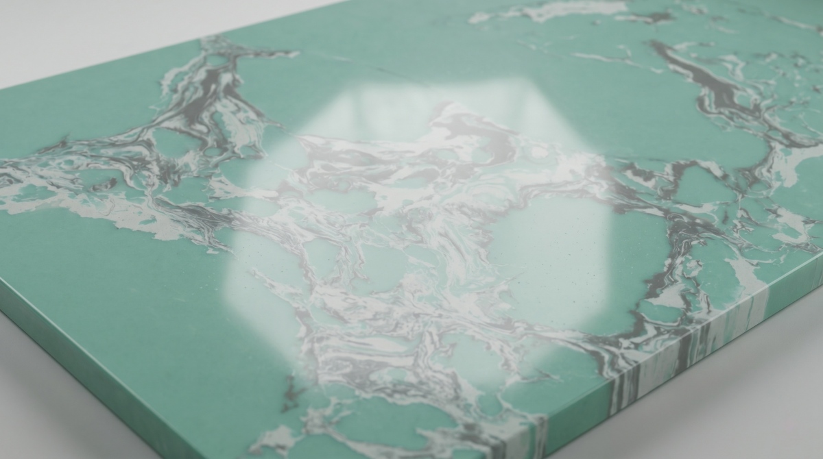 amazon-green-veined-artificial-marble-close-up-texture Close-up texture of Amazon Green Veined Artificial Marble showing flowing white and grey pattern on green base