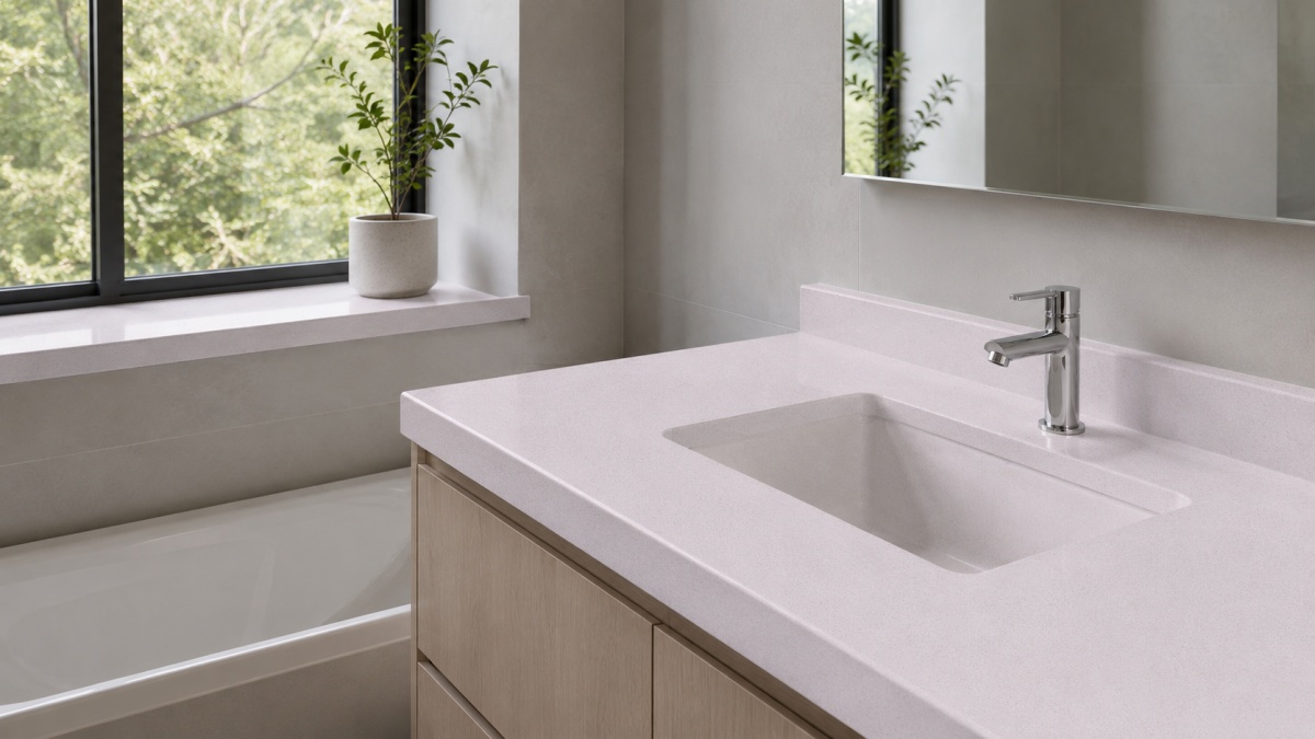 huaishan-white-artificial-marble-vanity-top Bathroom vanity top made with soft white artificial marble
