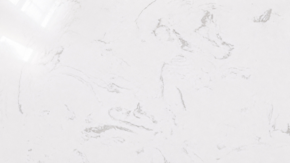 Close-up texture of Alpine White Artificial Marble with subtle grey movement