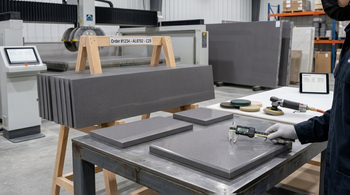 aoli-stone-grey-artificial-marble-slab-inspection Aoli Stone grey artificial marble slab inspection