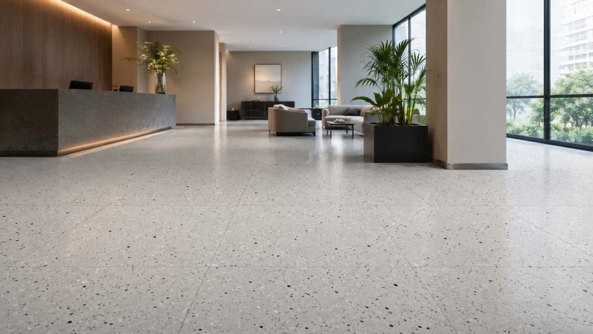 Terrazzo stone flooring reviewed for hotel and retail lobby spaces