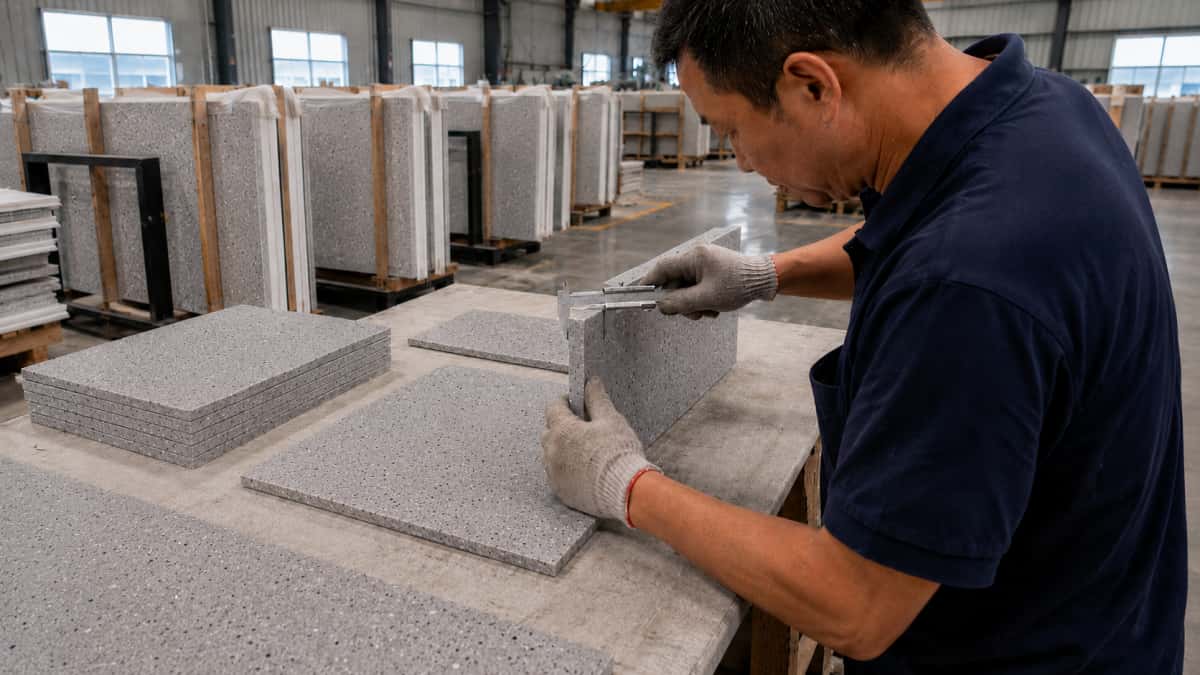 cut-to-size-island-grey-artificial-stone Cut to size Island Grey artificial stone panels in factory