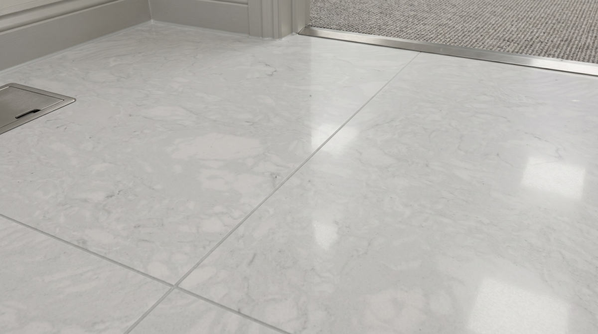 Statuario Grey synthetic marble flooring with soft grey veining
