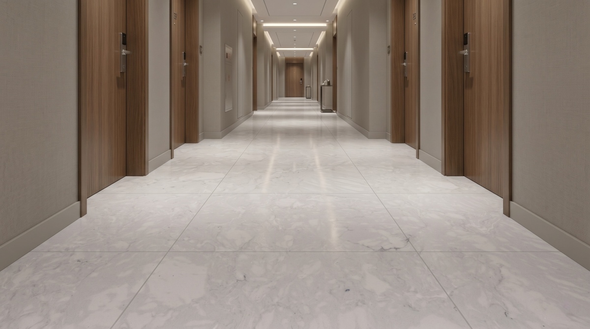 Light grey artificial marble flooring tile for commercial interiors