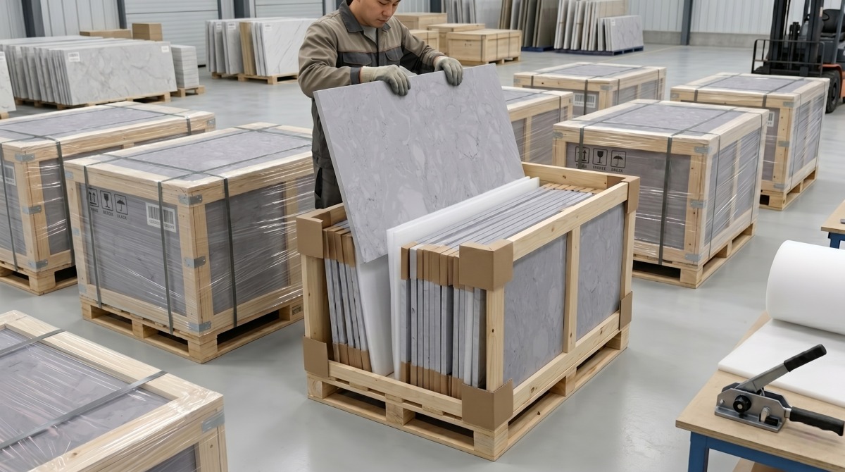 Aoli Stone Statuario Grey synthetic marble export packing