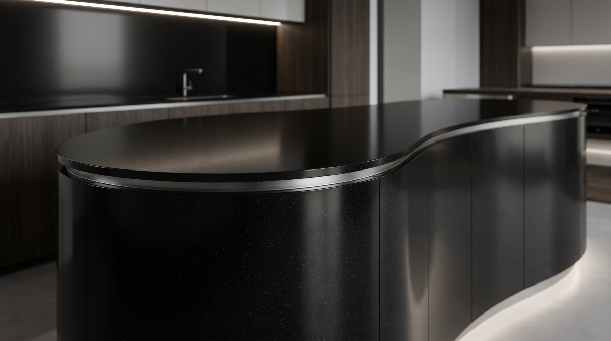 absolute-black-artificial-marble-edge-detail Edge detail of Absolute Black Artificial Marble showing realistic slab thickness