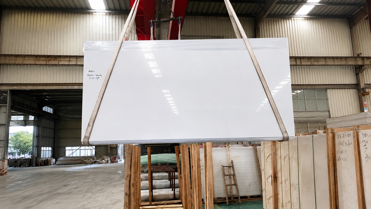 Aoli Super White artificial marble slab prepared for airport project supply
