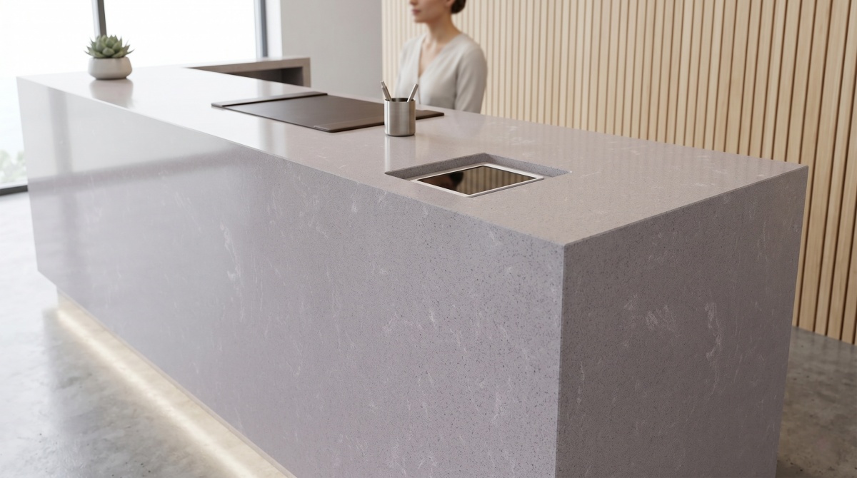grey-artificial-stone-reception-counter Grey artificial stone reception counter for commercial project supply