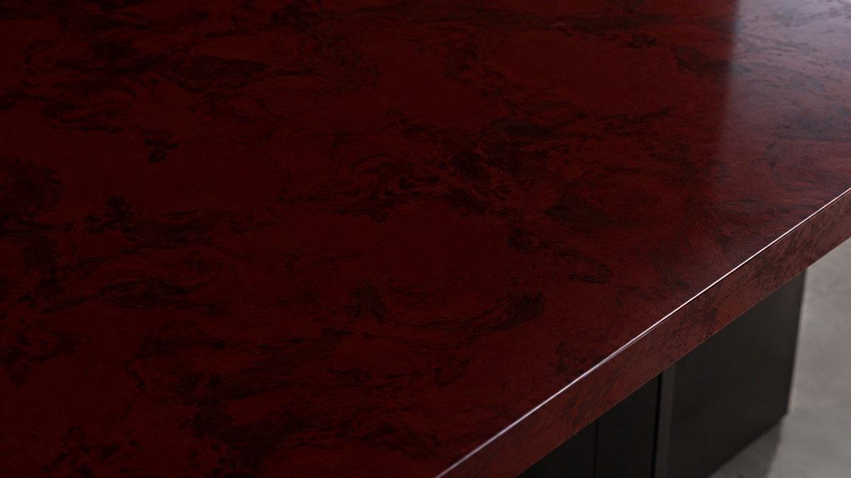 wine-red-artificial-marble-edge-detail Edge detail of wine red artificial marble slab for custom fabrication