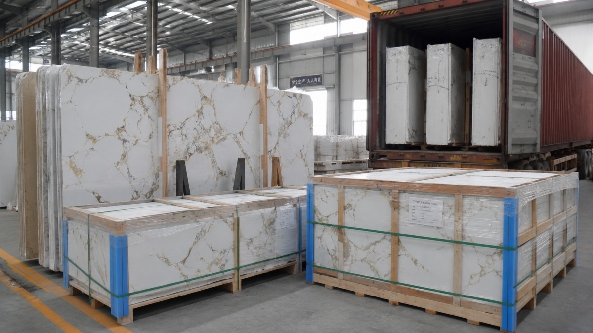 export-packing-golden-vein-white-artificial-marble Export packing for Golden Vein White Artificial Marble slabs