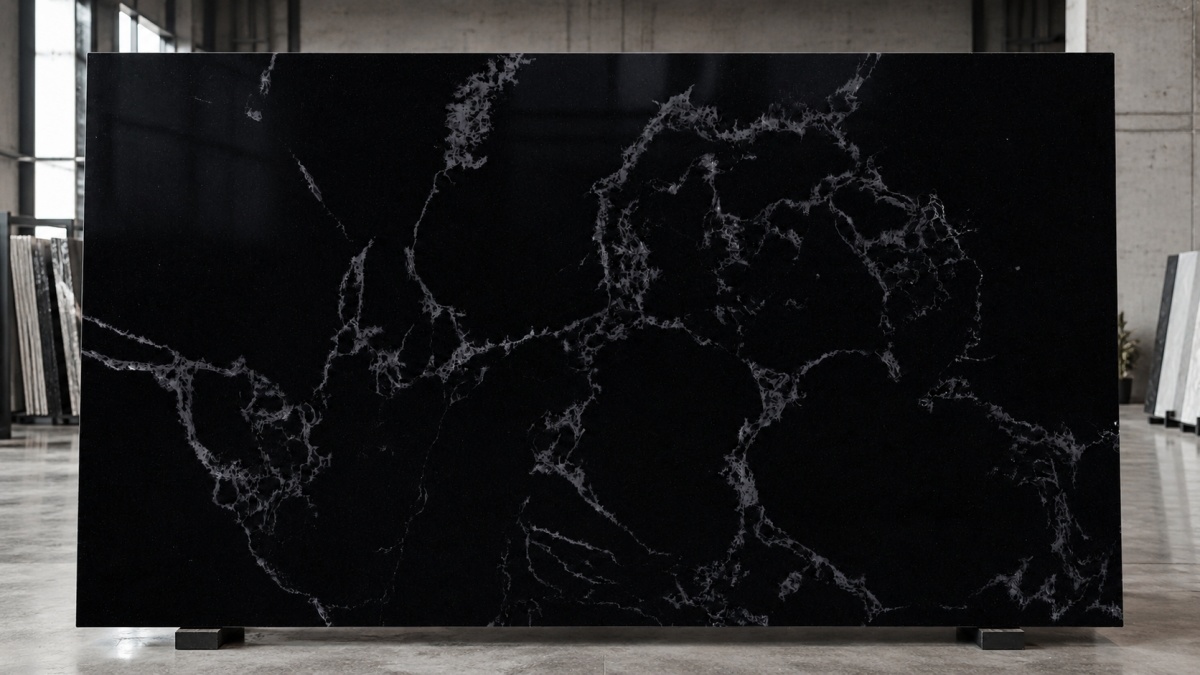 black-icy-blossom-artificial-marble-slab Black Icy Blossom artificial marble slab with white grey veins