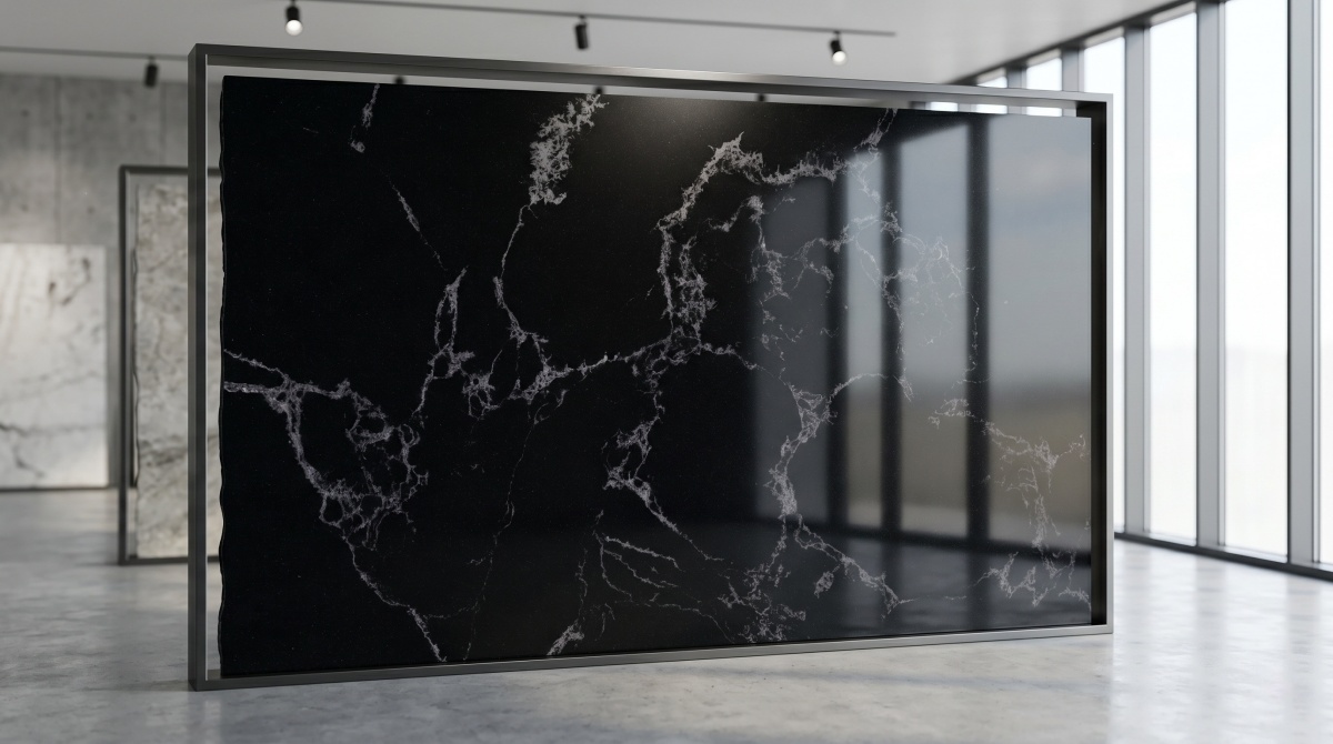 black-marble-look-artificial-stone-commercial-interior Black marble look artificial stone for commercial interiors