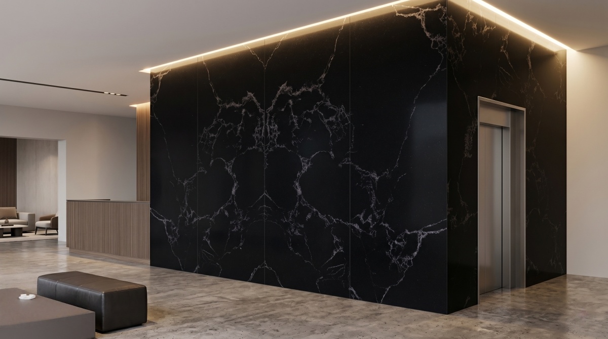 black-artificial-stone-wall-panel-hotel-lobby Black artificial stone wall panel for hotel lobby design