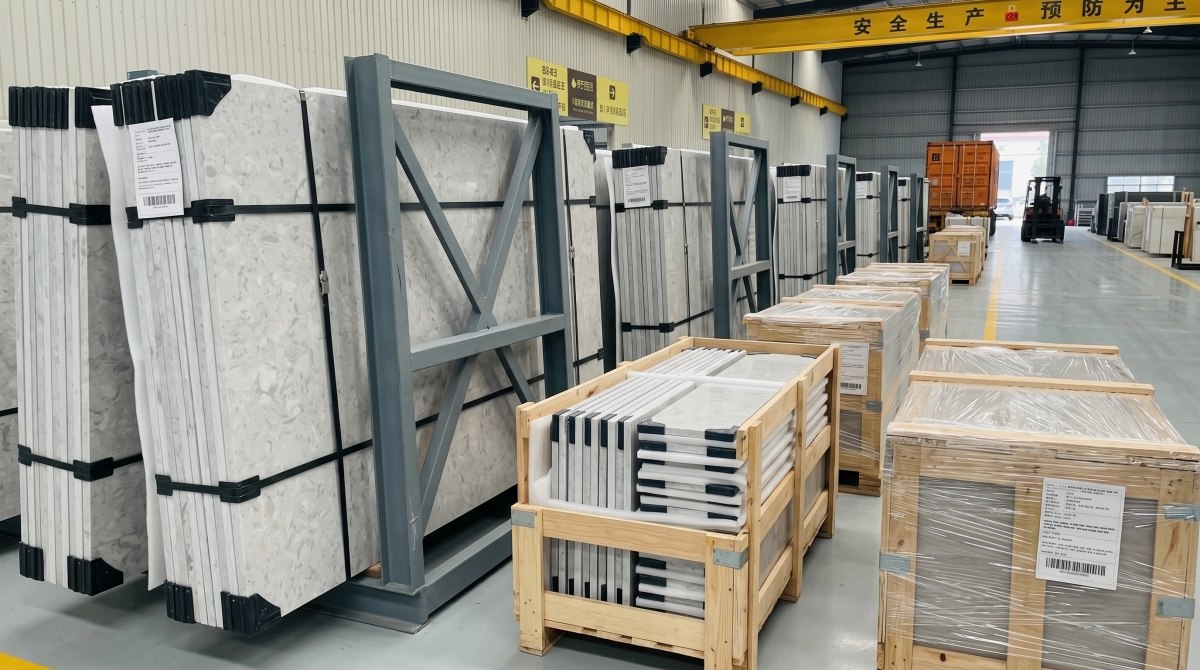 london-grey-artificial-marble-export-packing Export packing for London Grey artificial marble slabs