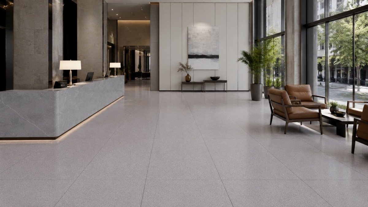 Light Star Grey artificial marble flooring slab by Aoli Stone