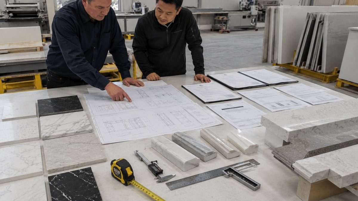 Factory review of stone samples drawings test reports and cut-to-size details