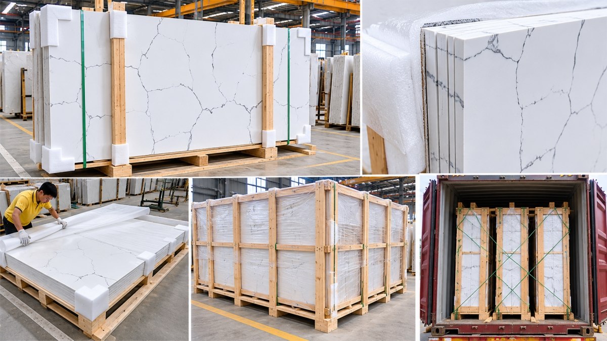 Export packed white artificial marble slabs for interior projects Export packed white artificial marble slabs for interior projects