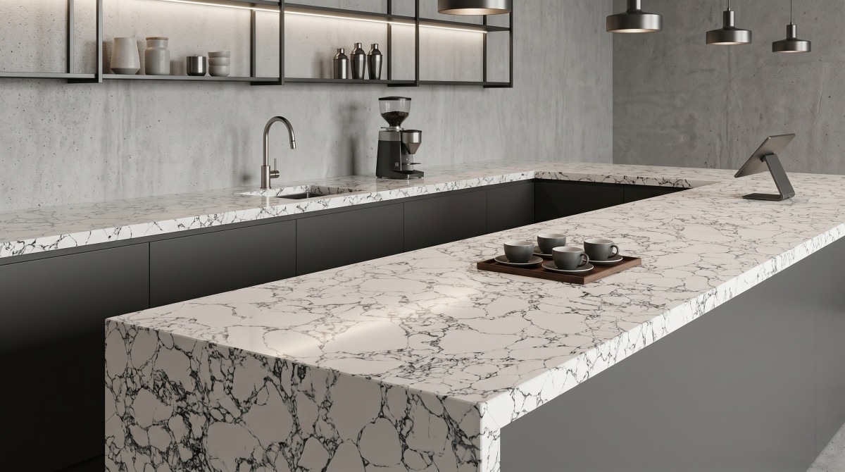 White artificial marble slab for interior counter top White artificial marble slab for interior counter top