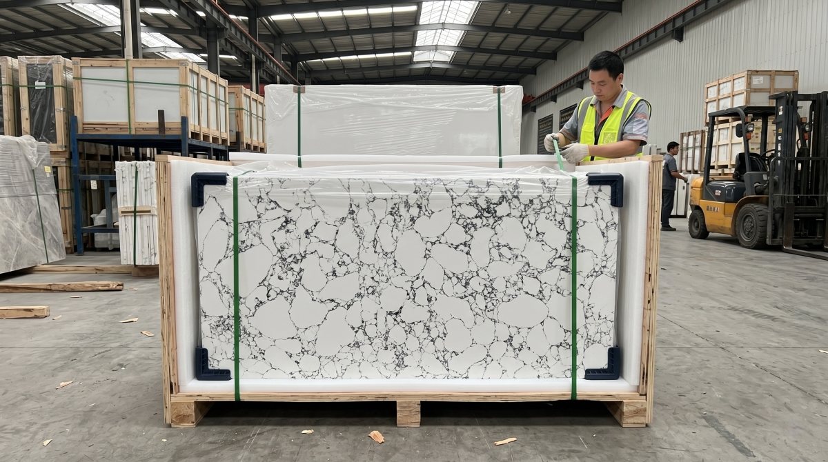 grand-panda-white-artificial-marble-export-packing Grand Panda White artificial marble export packing for project order