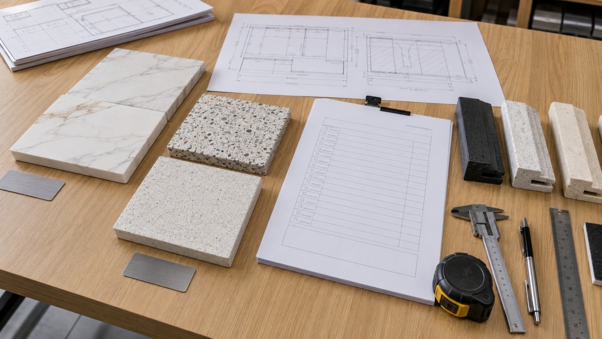 stone-project-drawings-cut-to-size-list-samples Stone project drawings with cut to size list and material samples for quotation review