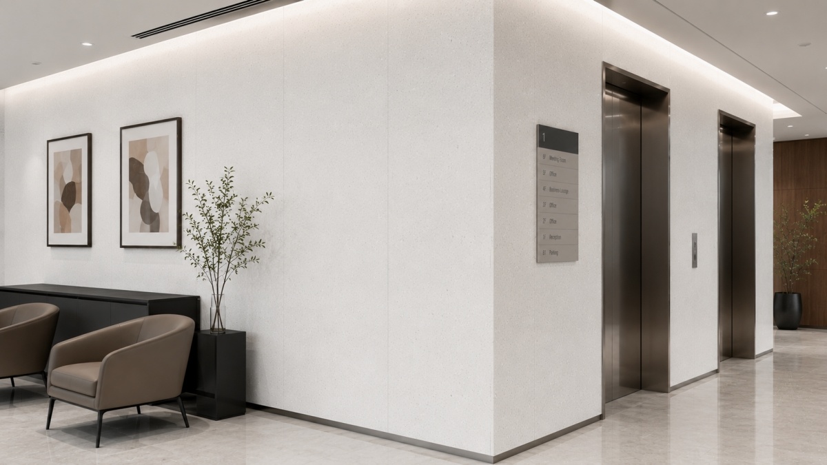 commercial-white-artificial-marble-wall-panel Commercial White Artificial Marble wall panel application in a clean interior