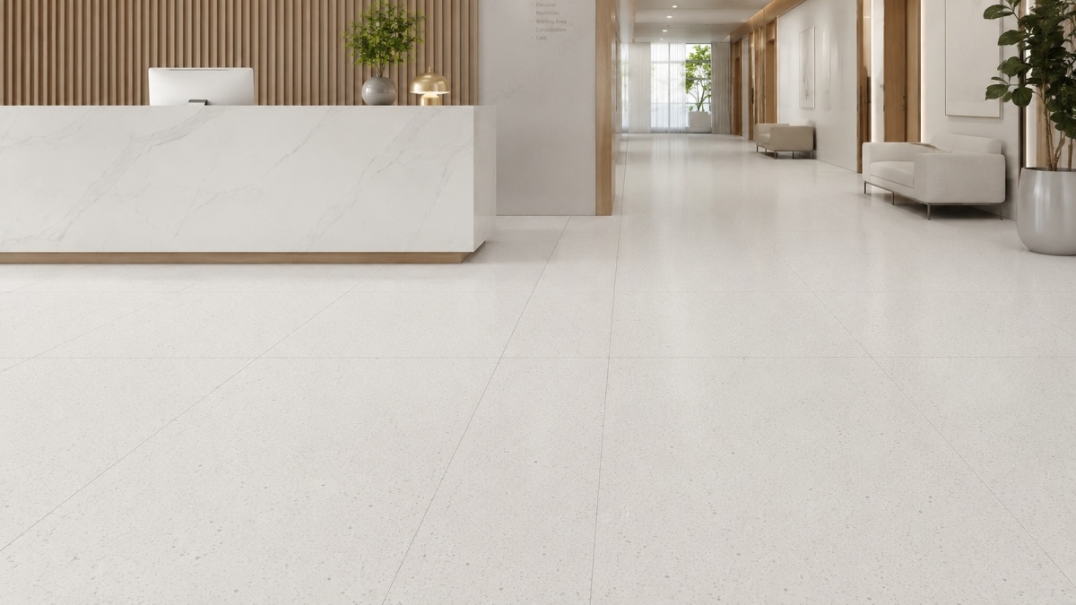 commercial-white-artificial-marble-flooring Commercial White Artificial Marble flooring in a commercial interior space