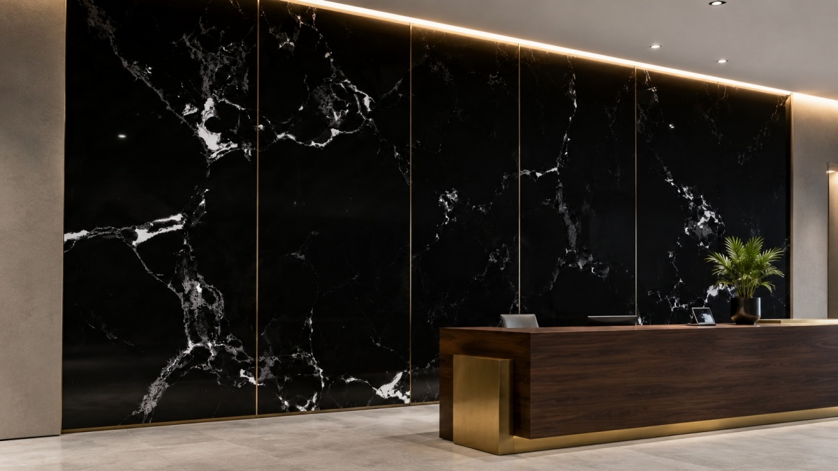 napoleon-black-artificial-marble-feature-wall Napoleon Black Artificial Marble feature wall in a commercial interior