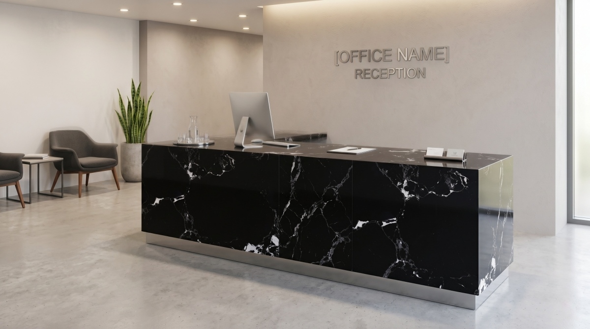 napoleon-black-artificial-marble-reception-counter Napoleon Black Artificial Marble reception counter application