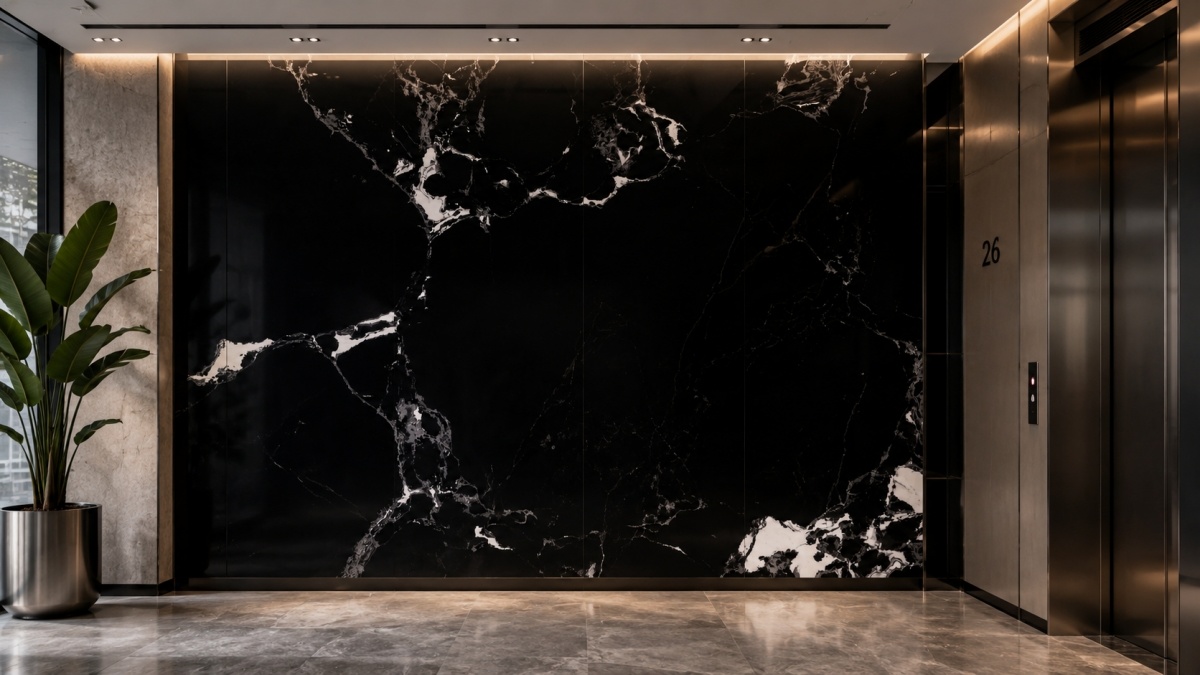 napoleon-black-artificial-marble-elevator-lobby-panel Napoleon Black Artificial Marble elevator lobby wall panel application